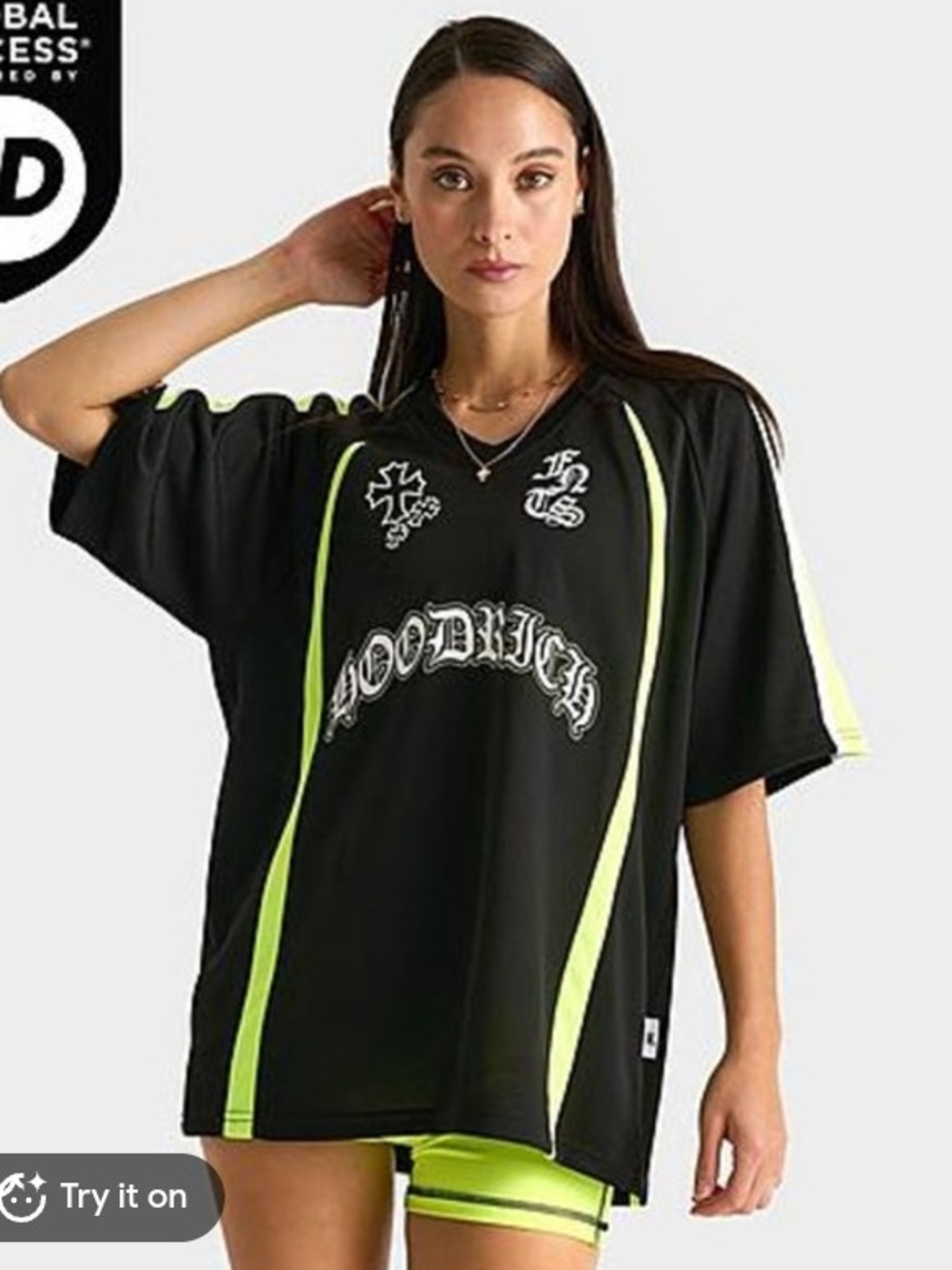 Women’s Black & Neon Green Graphic Jersey Top by Vooditch